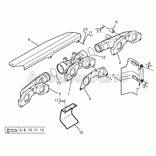 Коллектор выпускной и экраны теплозащитные (Евро-3) Коллектор выпускной и экраны теплозащитные (Евро-3)
