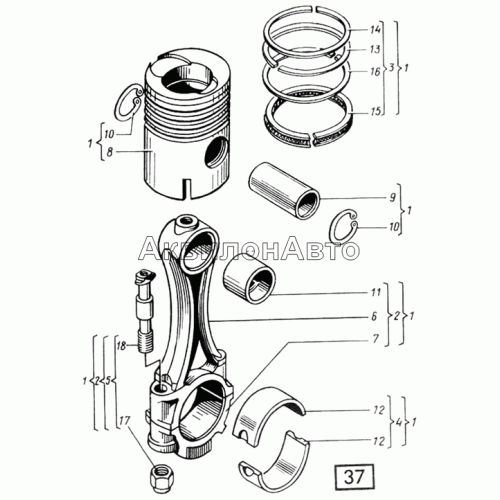 Поршень с шатуном СМД-31, -31А, -31.01, 31Б.04