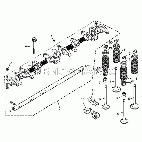 Клапаны, коромысла, ось коромысел