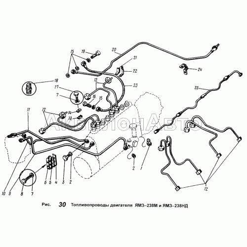 Топливопроводы двигателей ЯМЗ-238М и ЯМЗ-НД