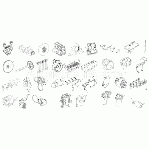 Схема деления двигателя ЯМЗ-53442 на сборочные единицы