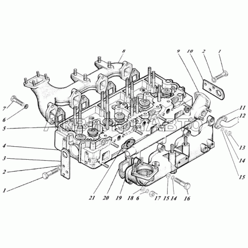 Головка цилиндров с коллекторами и термостатом 442-00с2-10.04