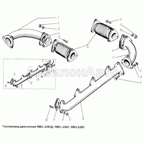Газопровод двигателя ЯМЗ-238НД, ЯМЗ-238Н, ЯМЗ-238Л