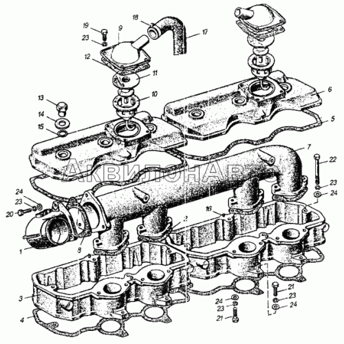 Крышки головок цилиндров, коллектор и сапуны Крышки головок цилиндров, коллектор и сапуны