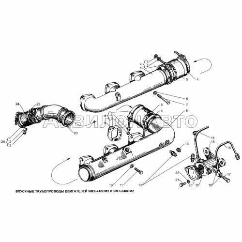 Впускные трубопроводы двигателей ЯМЗ-240НМ2 и ЯМЗ-240ПМ2