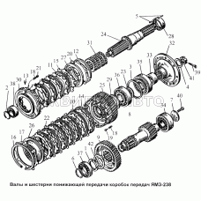 Валы и шестерни понижающей передачи коробок передач ЯМЗ-238