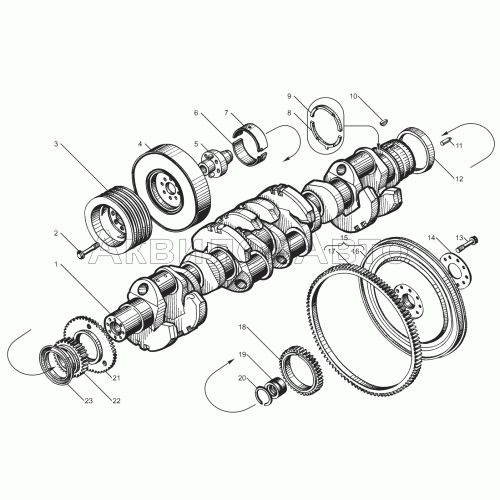 Коленчатый вал и маховик двигателей ЯМЗ-850.10, ЯМЗ-8501.10
