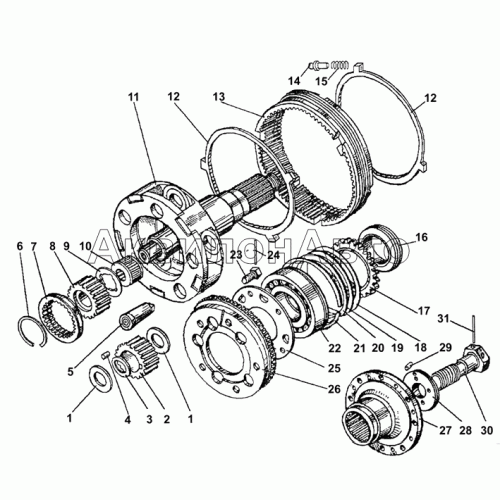 Вал и шестерни демультипликатора Вал и шестерни демультипликатора