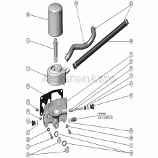 Установка масляного фильтра с жидкостно-масляным теплообменником. Установка патрубков ЖМТ.
