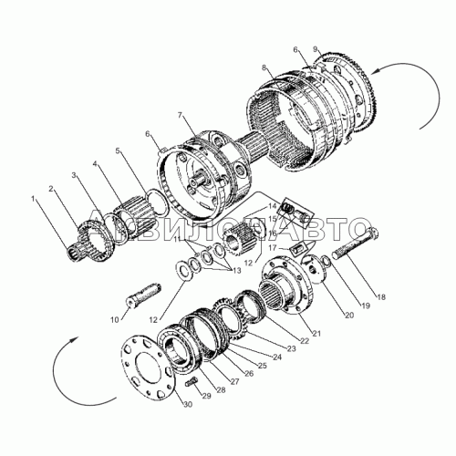 Вал и шестерни демультипликатора коробок передач ЯМЗ-238ВМ5, ЯМЗ-238ВМ7, ЯМЗ-238ВК7