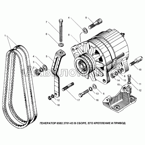 Генератор 6582.3701-03 в сборе, его крепление и привод