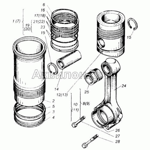 Поршень и шатун двигателей ЯМЗ-240Н, ЯМЗ-240П