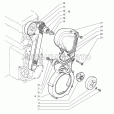 Ременной привод распределительного вала, крышки зубчатого ремня и опора вентилятора