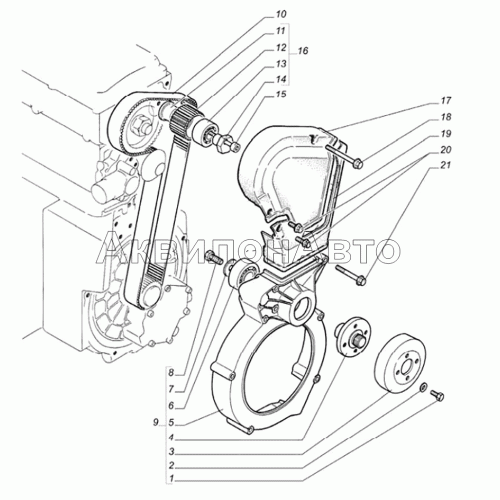 Ременной привод распределительного вала, крышки зубчатого ремня и опора вентилятора Ременной привод распределительного вала, крышки зубчатого ремня и опора вентилятора