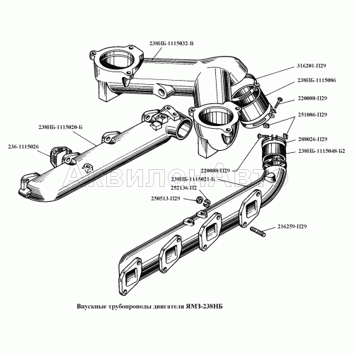 Впускные трубопроводы двигателя ЯМЗ-238НБ