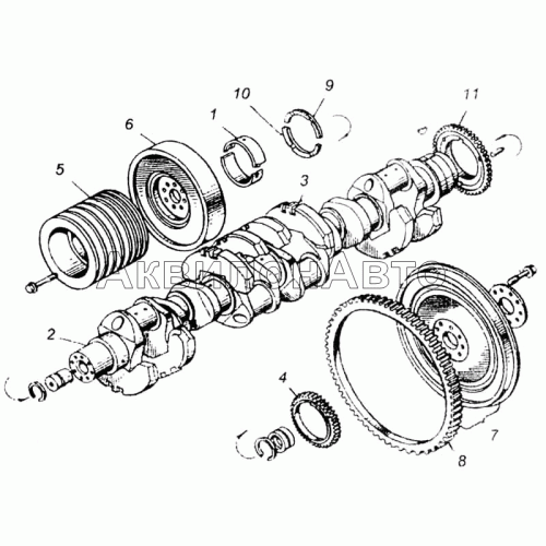 Коленчатый вал и маховик