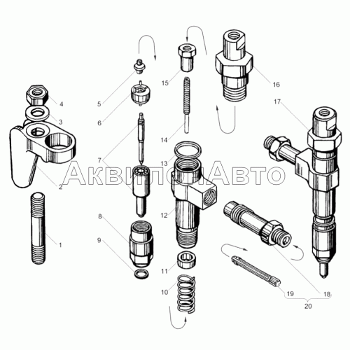 Форсунка двигателей с общими головками цилиндров