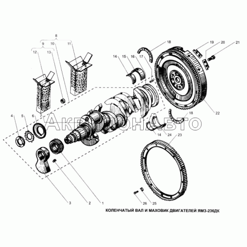 Коленчатый вал и маховик двигателей ЯМЗ236ДК
