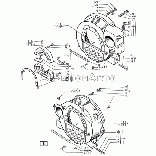 Картер маховика СМД-17,-17Н.01,-17Н.02,-17Н.03,-17Н.04,-18,-18Н.01,-18Н.02,-18Н.03,-18Н.04