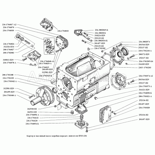 Картер и масляный насос коробки передач двигателя ЯМЗ-236 Картер и масляный насос коробки передач двигателя ЯМЗ-236