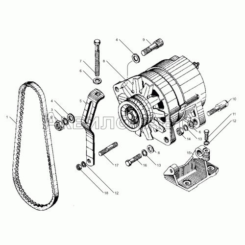 Генератор в сборе, его крепление и привод Генератор в сборе, его крепление и привод
