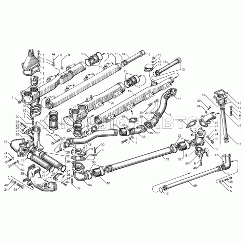 Трубы и термостаты системы охлаждения двигателей ЯМЗ-8502.10, ЯМЗ-8502.10-08, ЯМЗ-8503.10 Трубы и термостаты системы охлаждения двигателей ЯМЗ-8502.10, ЯМЗ-8502.10-08, ЯМЗ-8503.10