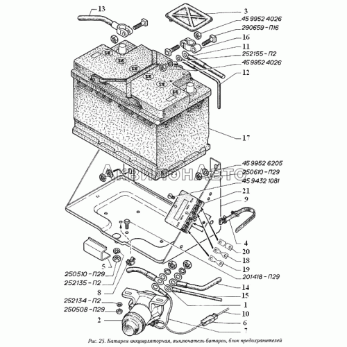 Батарея аккумуляторная, включатель батареи, блок предохранителей Батарея аккумуляторная, включатель батареи, блок предохранителей