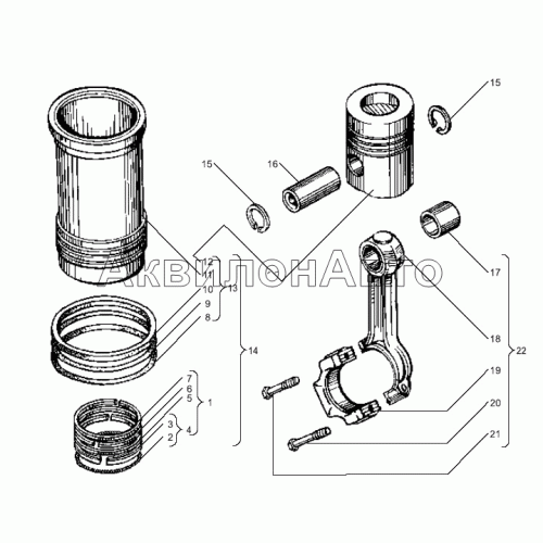 Поршень и шатун двигателей ЯМЗ-238БЕ, ЯМ-238ДЕ