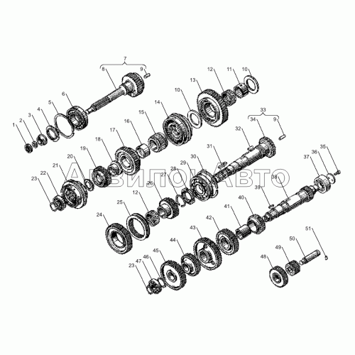 Валы и шестерни коробок передач ЯМЗ-238ВМ5, ЯМЗ-238ВМ7, ЯМЗ-238ВК7 Валы и шестерни коробок передач ЯМЗ-238ВМ5, ЯМЗ-238ВМ7, ЯМЗ-238ВК7
