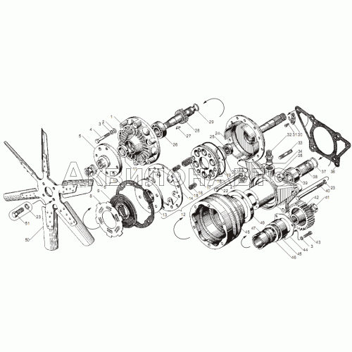 Вентилятор и привод вентилятора двигателя ЯМЗ-238НД5 Вентилятор и привод вентилятора двигателя ЯМЗ-238НД5