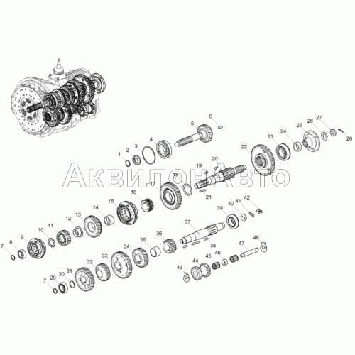 Валы и шестерни коробки передач