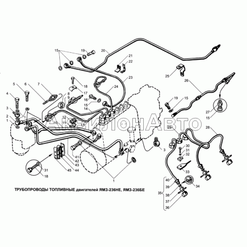 Трубопроводы топливные двигателей ЯМЗ-236НЕ, ЯМЗ-236БЕ