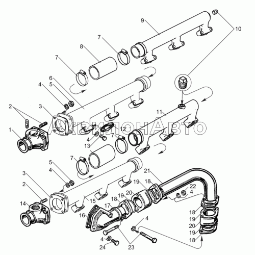 Трубопроводы системы охлаждения ЯМЗ-240БМ2