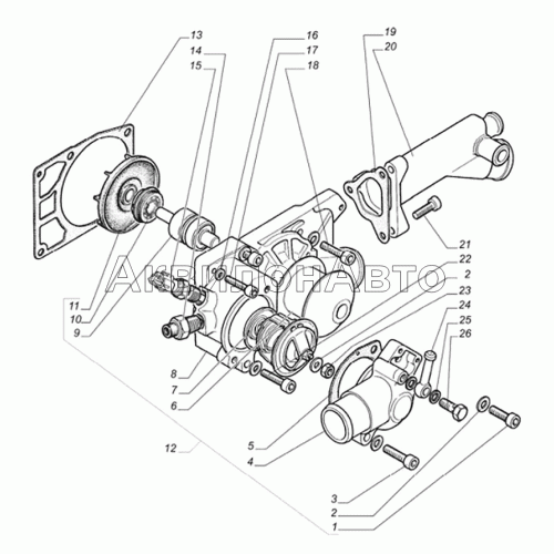 Насос водяной с термостатом, датчики температуры охлаждающей жидкости Насос водяной с термостатом, датчики температуры охлаждающей жидкости