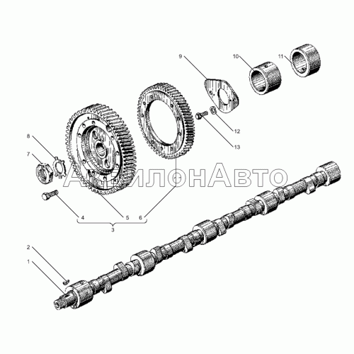 Вал распределительный двигателей ЯМЗ-238БЕ2, ЯМЗ-238ДЕ2