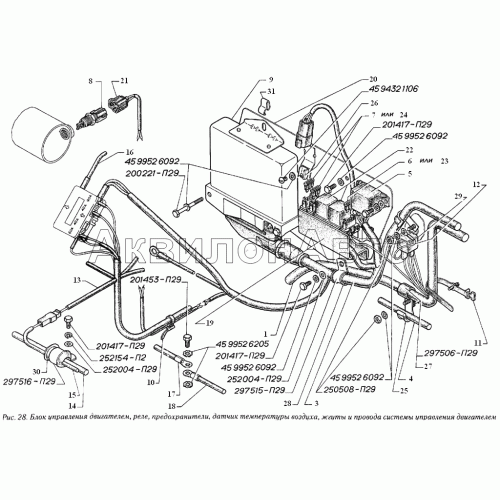 Блок управления двигателем, реле, предохранители, датчик температуры воздуха, жгуты и провода системы управления двигателем Блок управления двигателем, реле, предохранители, датчик температуры воздуха, жгуты и провода системы управления двигателем