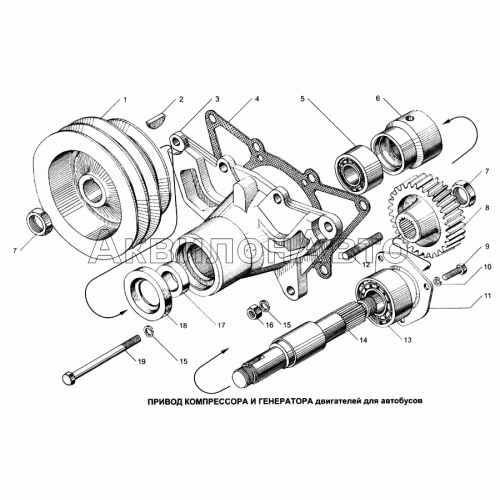Привод компрессора и генератора двигателей для автобусов