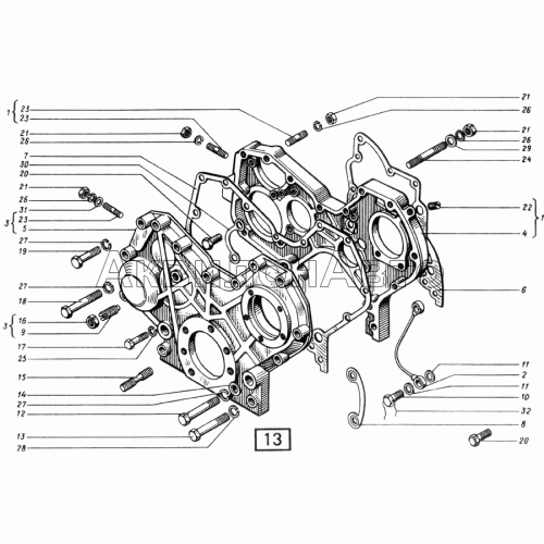 Картер и крышка картера зубчатых колес СМД-21, -22, 22А, 23, 23.01, 23.02, 24, 24.01, 24.02