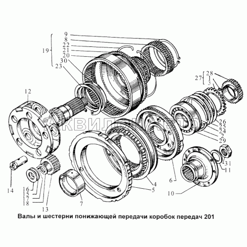 Валы и шестерни понижающей передачи коробок передач 201 Валы и шестерни понижающей передачи коробок передач 201