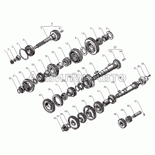 Валы и шестерни КП ЯМЗ-2381 Валы и шестерни КП ЯМЗ-2381