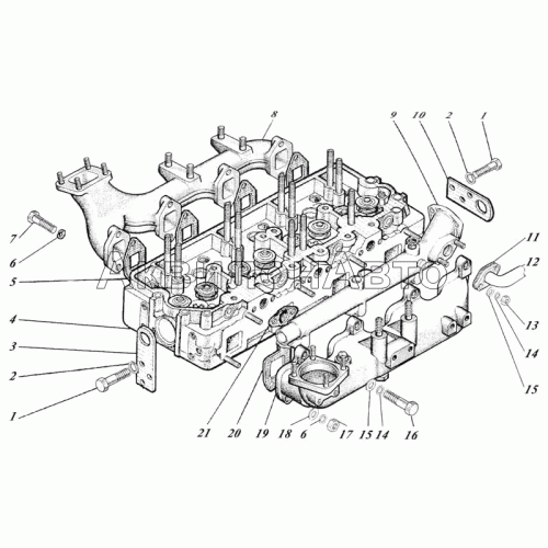 Головка цилиндров с коллекторами и термостатом 442-24-00с2 Головка цилиндров с коллекторами и термостатом 442-24-00с2