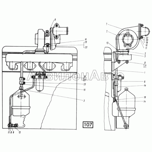 Установка турбокомпрессора СМД-14НГ,-14БН,-15Н,-19,-20