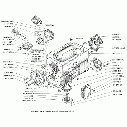 Картер и масляный насос коробки передач двигателя ЯМЗ-238 Картер и масляный насос коробки передач двигателя ЯМЗ-238