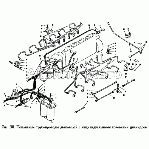 Топливные трубопроводы двигателей с индивидуальными головками цилиндров