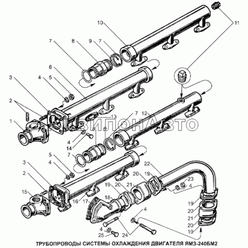 Трубопроводы системы охлаждения двигателя ЯМЗ-240БМ2