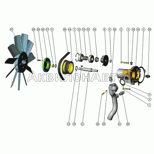 Установка водяного насоса, установка муфты вентилятора Установка водяного насоса, установка муфты вентилятора