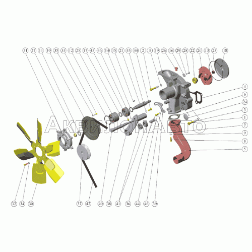Насос водяной.Установка вентилятора. Установка натяжителя Насос водяной.Установка вентилятора. Установка натяжителя