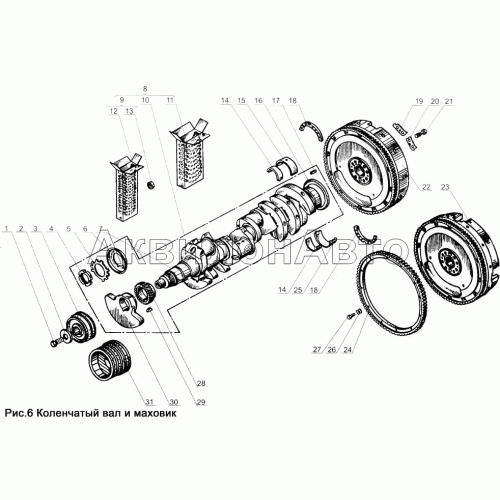 Коленчатый вал и маховик