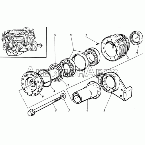 Механизм отбора мощности с носка коленчатого вала