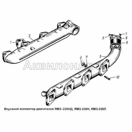 Впускной коллектор двигателя ЯМЗ-238НД, ЯМЗ-238Н, ЯМЗ-238Л